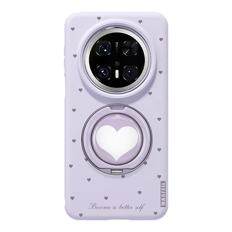 ZHIZHE×紫色小爱心适用华为Mate60Pro手机壳带支架mt70por+液态硅胶Eo1支点保护套高级感简约全包新款女