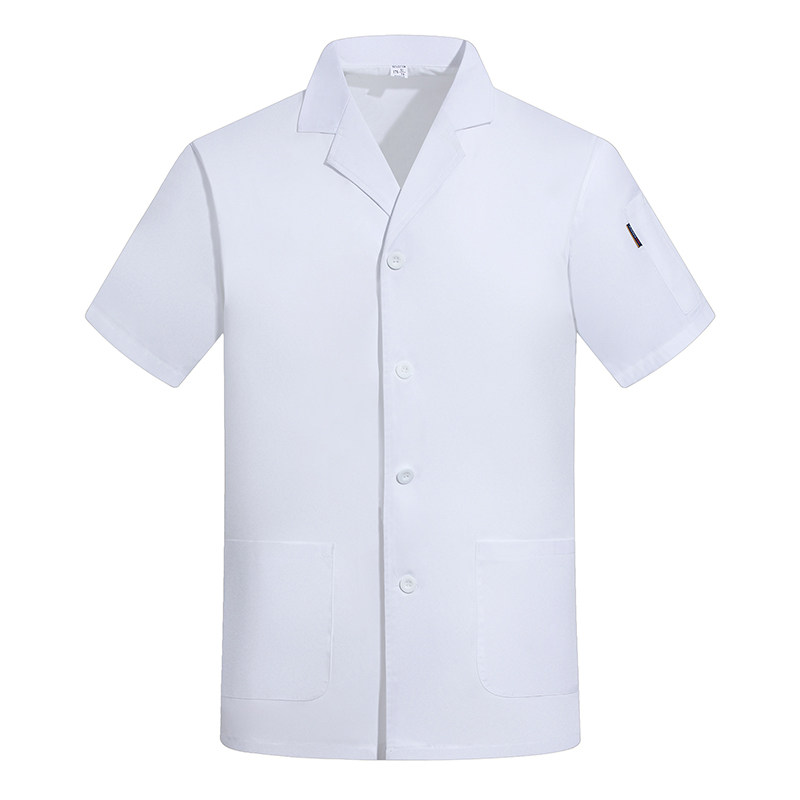 翻领厨师工作服长袖学校食堂酒店后厨师服白色西服领短袖餐饮制服