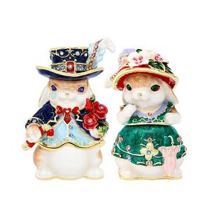 【自营】PICALS首饰盒公爵兔创意结婚戒指盒珐琅彩饰品盒圣诞礼物