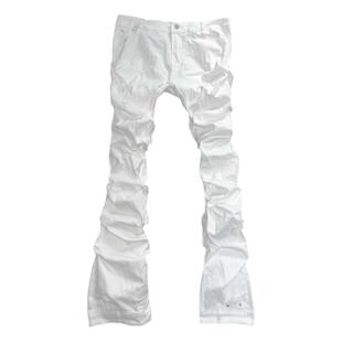 WithoutMe/remake纯白色拼接褶皱修身超长牛仔裤微喇叭裤低腰休闲