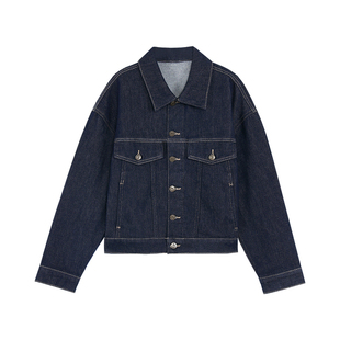 pusumede街区故事 复古原色丹宁牛仔外套女宽松直筒夹克短款上衣