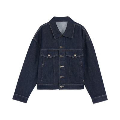 pusumede街区故事 复古原色丹宁牛仔外套女宽松直筒夹克短款上衣