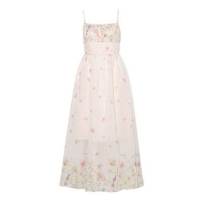 DPLAY【黑标】2025年夏季新款白色吊带连衣裙女法式雪纺裙子长裙