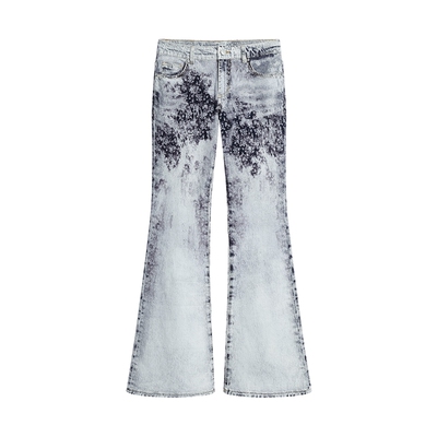 Desigual26秋冬新品白蓝晕染水洗做旧碎花印花微喇女式牛仔裤