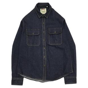 深蓝原色工装牛仔衬衫阿美咔叽欧美街头机车秋季宽松大码长袖衬衣