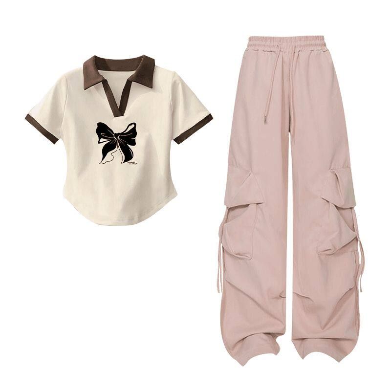 女童夏季POLO短袖工装裤套装