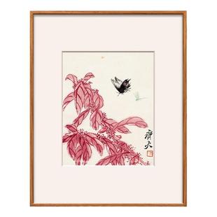 齐白石-可惜无声 新中式客厅装饰画餐厅挂画书房卧室实木框花鸟画
