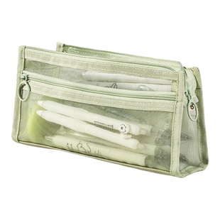 得力双层网纱笔袋透明笔袋高颜值ins风简约大容量文具袋学生考试专用铅笔袋男生初中生文具盒收纳袋