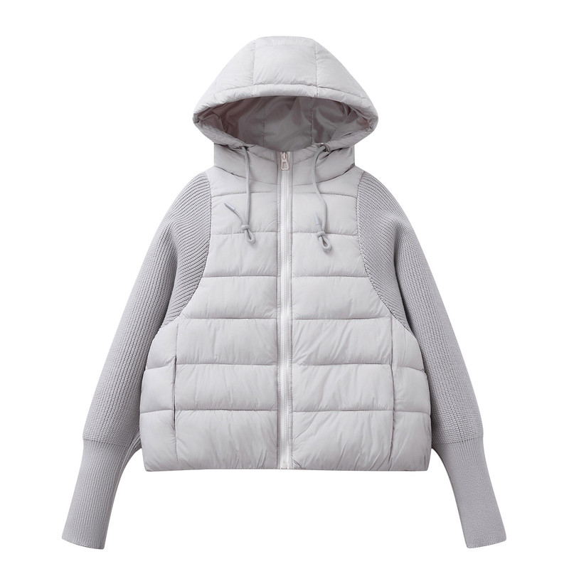 轻薄针织拼接棉服女短款