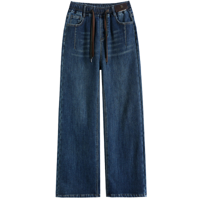 加长特厚牛仔裤女冬季加绒阔腿裤