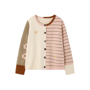 时然大码女装毛衣秋冬新款微胖减龄拼色条纹针织衫上衣冬装针织衫