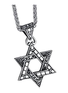 愚人船霸气六芒星项链毛衣链男