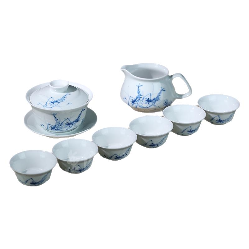 整套手绘茶具戏虾套装京德茶杯