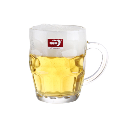 包邮带把啤酒杯扎啤杯玻璃水杯无铅500ML青苹果加厚大菠萝杯6只装
