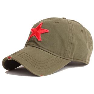 崔健同款帽子男秋冬纯棉红五角星草绿色棒球帽韩版潮鸭舌帽带毛须