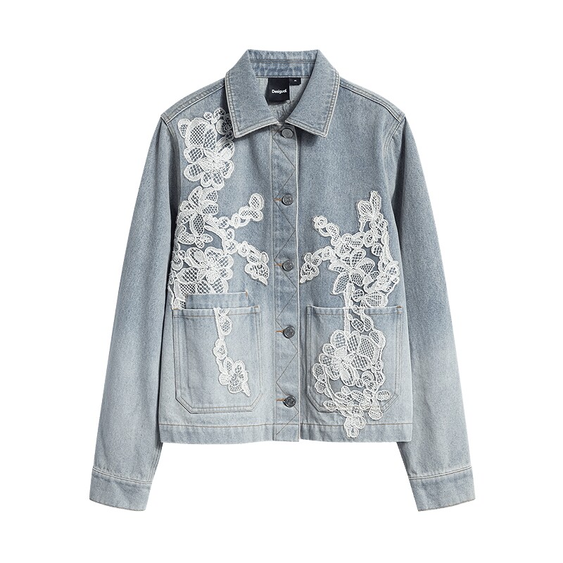 Desigual【博主同款】26春夏新品牛仔蕾丝镂空拼接贴布绣女式外套