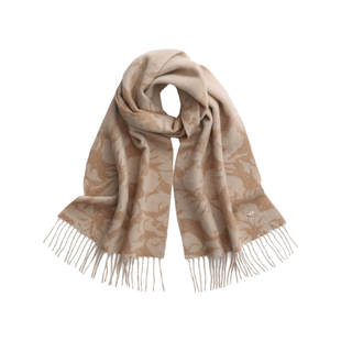 ELLE100%山羊绒花卉红色提花围巾女士冬季户外保暖送礼礼盒装围脖