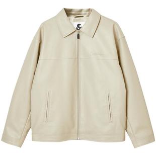 杰克琼斯男装新款荔枝纹翻领夹克PU皮衣外套美式机车风2025年秋季