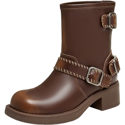 Tata他她复古粗跟马丁靴