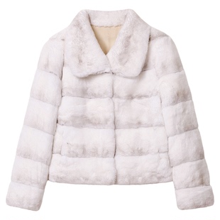 AZZHEN【绒绒奶霜】进口3A雷克斯獭兔定染龙猫翻领皮草贵气外套女