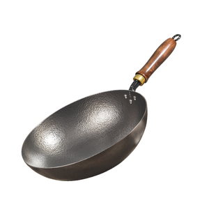 卢记钛锅纯手工锻打纯钛锅圆底炒菜锅无涂层不粘锅家用燃气灶专用