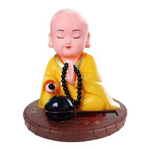 抖音网红同款太阳能小和尚汽车摆件点头敲木鱼公仔禅意车载内饰品