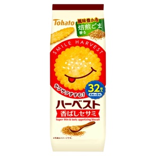 日本进口tohato桃哈多笑脸薄脆芝麻饼干烤黄油焦糖小麦全粒粉零食