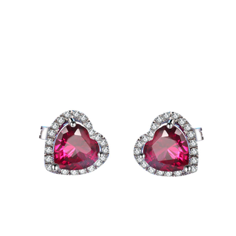 红宝石耳钉女日韩纯银镀18k金彩宝耳环防过敏彩色宝石耳坠耳饰品