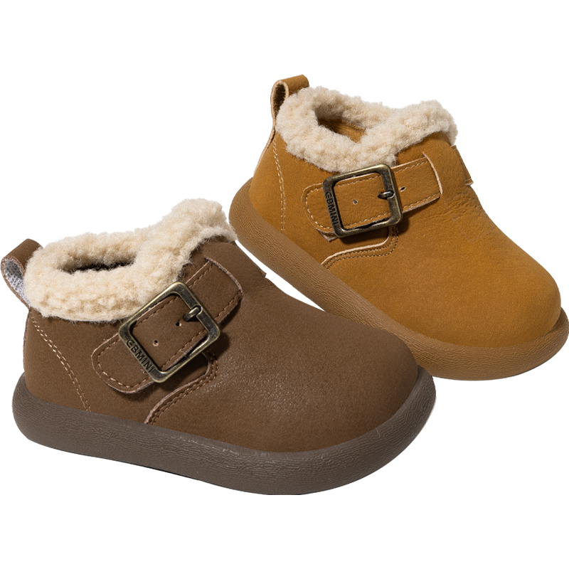 英贝米尼宝宝二棉鞋冬季加绒加厚男童豆豆鞋软底魔术贴女童休闲鞋