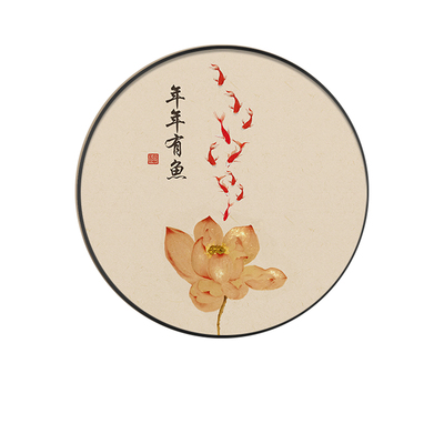 中式荷花和顺圆形挂画入户玄关画