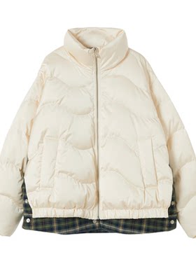 谜底米白色羽绒服2025年冬季新品光泽感鸭绒保暖短款女254MY1500