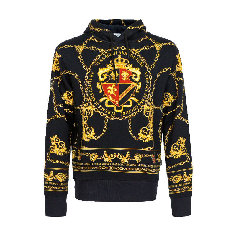 Versace/范思哲男士巴洛克皇冠盾牌链条印花连帽卫衣B7GZB7KG