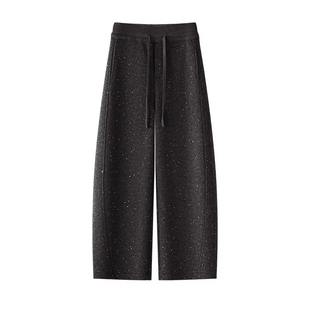 羊毛呢细闪弯刀裤女冬季加绒保暖烫钻休闲裤松紧腰系带宽松香蕉裤