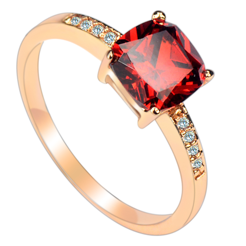 红紫绿水晶仿真宝石日韩公主方钻四爪显白镶嵌简约ins个性戒指女