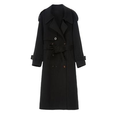 SOMSOM/索玛英伦风双排扣长款绵羊毛双面呢大衣女收腰毛呢外套冬