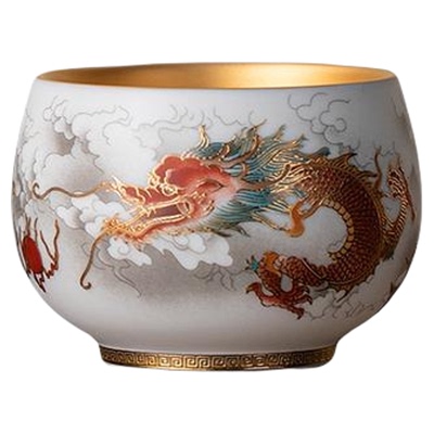 敦煌龙凤合卺·鎏金羊脂玉瓷对杯