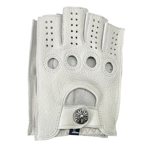 摩旅车队定制白色鹿皮真皮手套复古机车男女士机车驾驶半露指手套