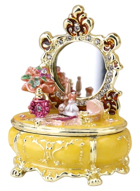 日韩流行饰品珐琅工艺装饰盒时尚梳妆台珠宝盒带小镜片装饰盒