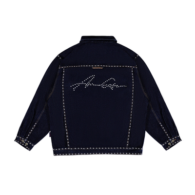 美式复古压烫铆钉牛仔夹克套装