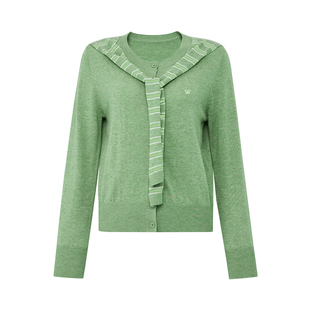 Petit Bari披肩领针织开衫女 撞色条纹小众上衣 温柔显白叠穿神器