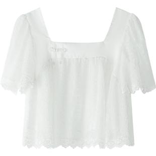 蕾丝镂空娃娃衫上衣仙女超仙盘扣法式温柔甜美短款2025夏季新款