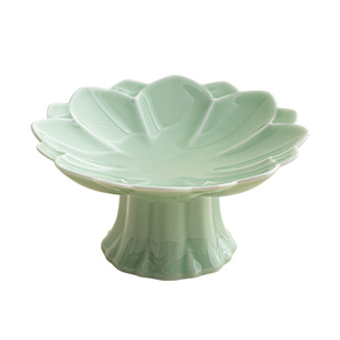 清山胡同复古陶瓷高脚果盘中式茶点盘零食盘复古点心盘家用贡品盘