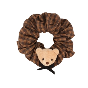 阿吉豆AJIDOU发圈女可爱小熊俏皮线下同款格子皮筋高马尾发饰头绳