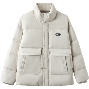 gxg.jeans男装 杏色肌理感撞色小标立领短款羽绒服外套 25冬热卖