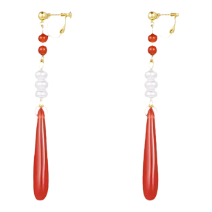 中国风水滴螺旋耳夹女士新中式复古百搭红色耳坠长款古风气质耳饰