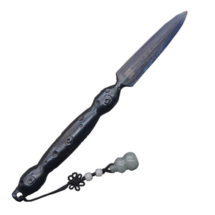 龙泉江龙手工高档精致复古百炼花纹钢撬开普洱专用切黑茶茶刀茶针