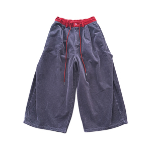 冷大娘 男女中大童灯芯绒宽松阔腿长裤休闲百搭小众裤子亲子款