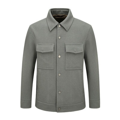 休闲灰绿色翻领夹克衫外套