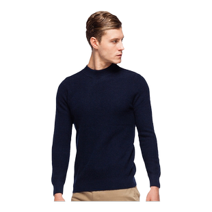 圣雪绒秋冬新品羊绒衫男士半高领加厚人字纹提花休闲针织衫