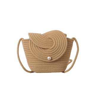 草编包包女2025新款珍珠休闲包斜挎小包海边度假沙滩包编织水桶包